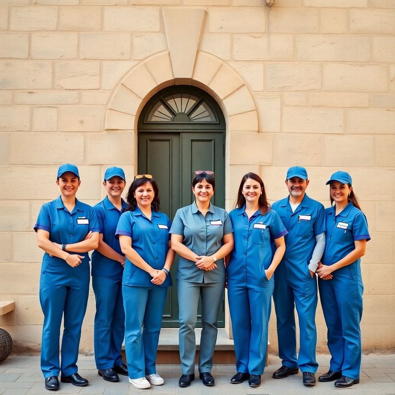 Il team di sette professionisti di Officina Bianchi davanti a un edificio in pietra leccese