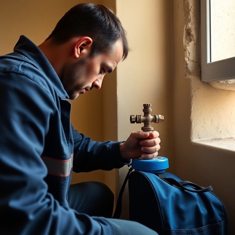 Tecnico di Officina Bianchi che controlla una valvola idraulica in un appartamento a Lecce